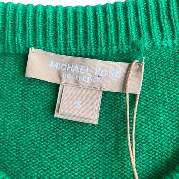 NWT Michael Kors Collection Cashmere Blend Garden Green and Navy Stripe Sweater - Picture 6 of 8